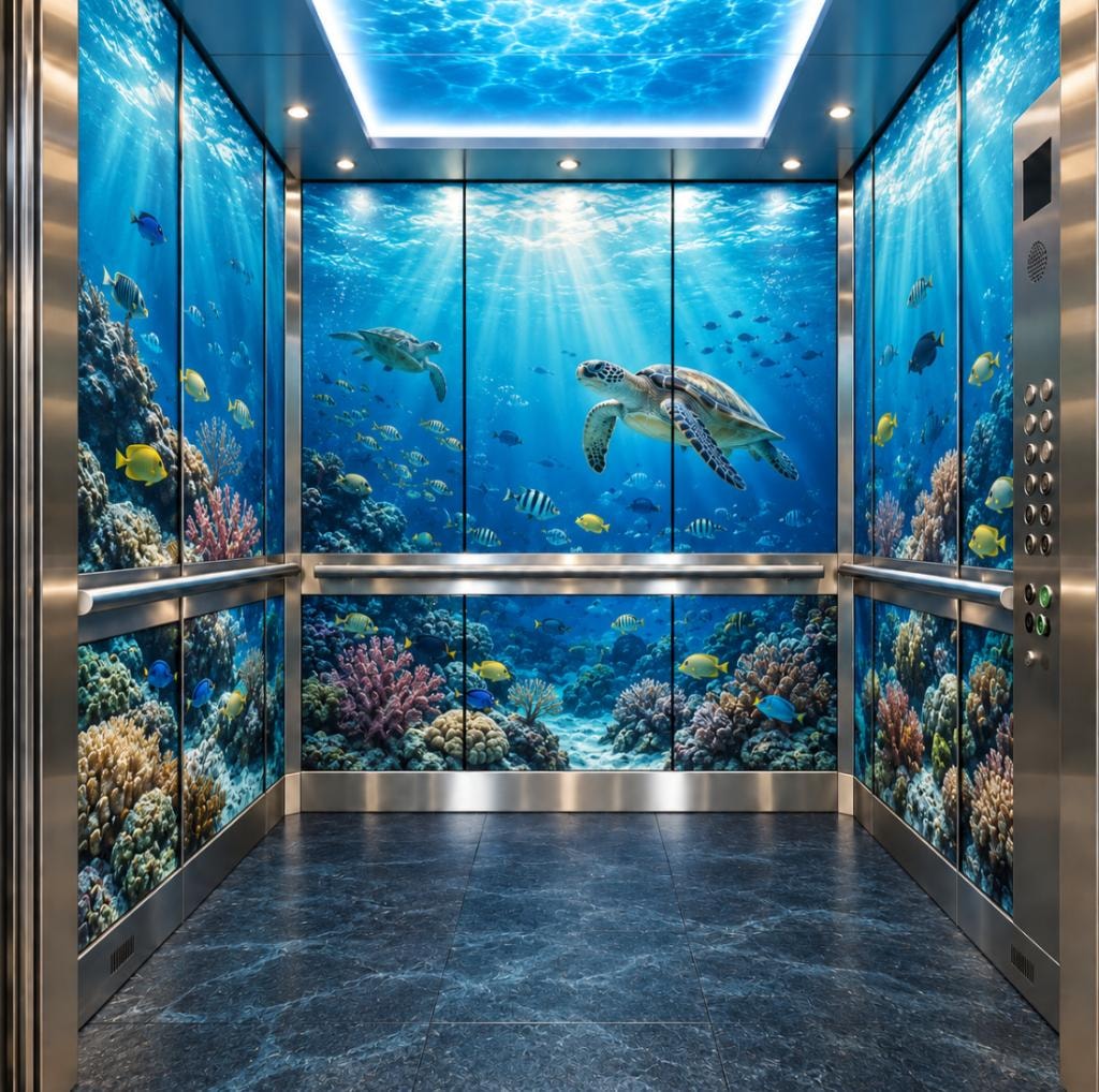Elevator cab renovation — new interior panels and modern finishes